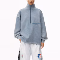 Lookbook Alexander Wang 男款灰色刺繡標誌半開拉鍊休閒上衣 SS23系列 UCC2231612-077