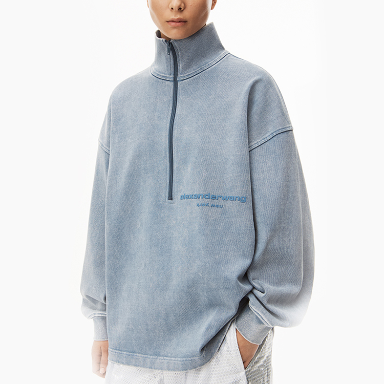 Shop Alexander Wang SS23 Half-Zip Sweatshirt Grey with Logo Embroidery for Men. UCC2231612-077