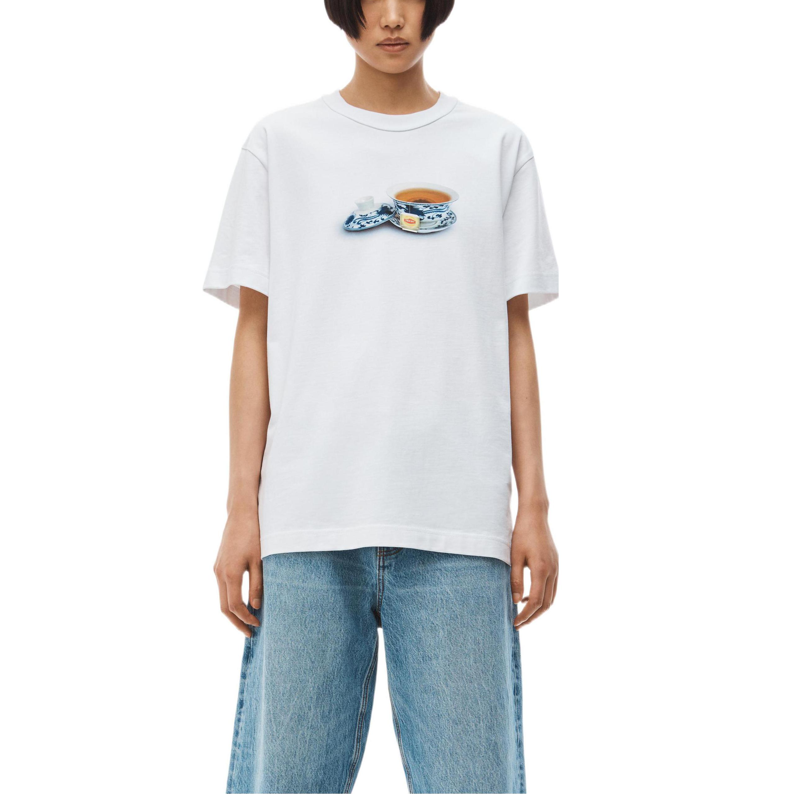 Shop Camiseta Unisex Blanco Alexander Wang SS23 Tejido Estampado Tazas de Té. UCC1231598-111