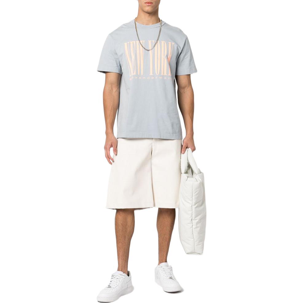 Lookbook Alexander Wang SS23 Kaos Unisex Crewneck Logo Print Biru Muda UCC1231599-491