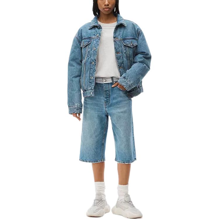 Shop 亚历山大王SS23复古靛蓝蓝色男女通用绗缝牛仔机车夹克 UDC1232316-473