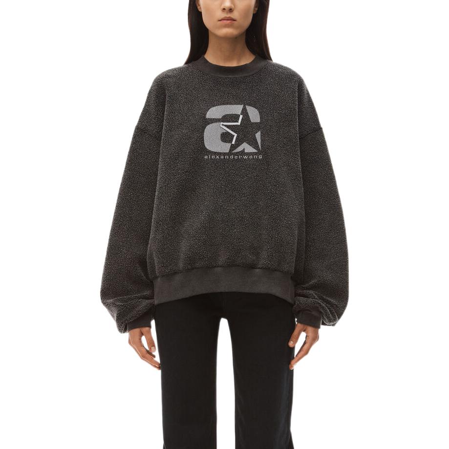 Lookbook Alexander Wang SS23 Unisex Logo Sweatshirt in Charcoal Grey Fleece Sportswear Style UCC1231576-010