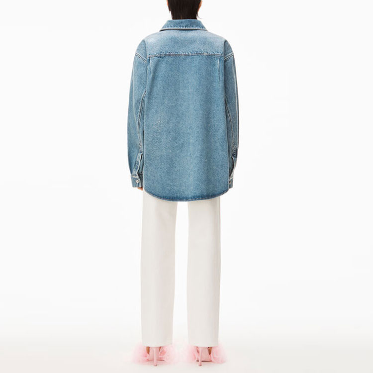 Shop Alexander Wang SS23 Jaket Denim Retro Kasual Unisex Biru UDC2232558-486