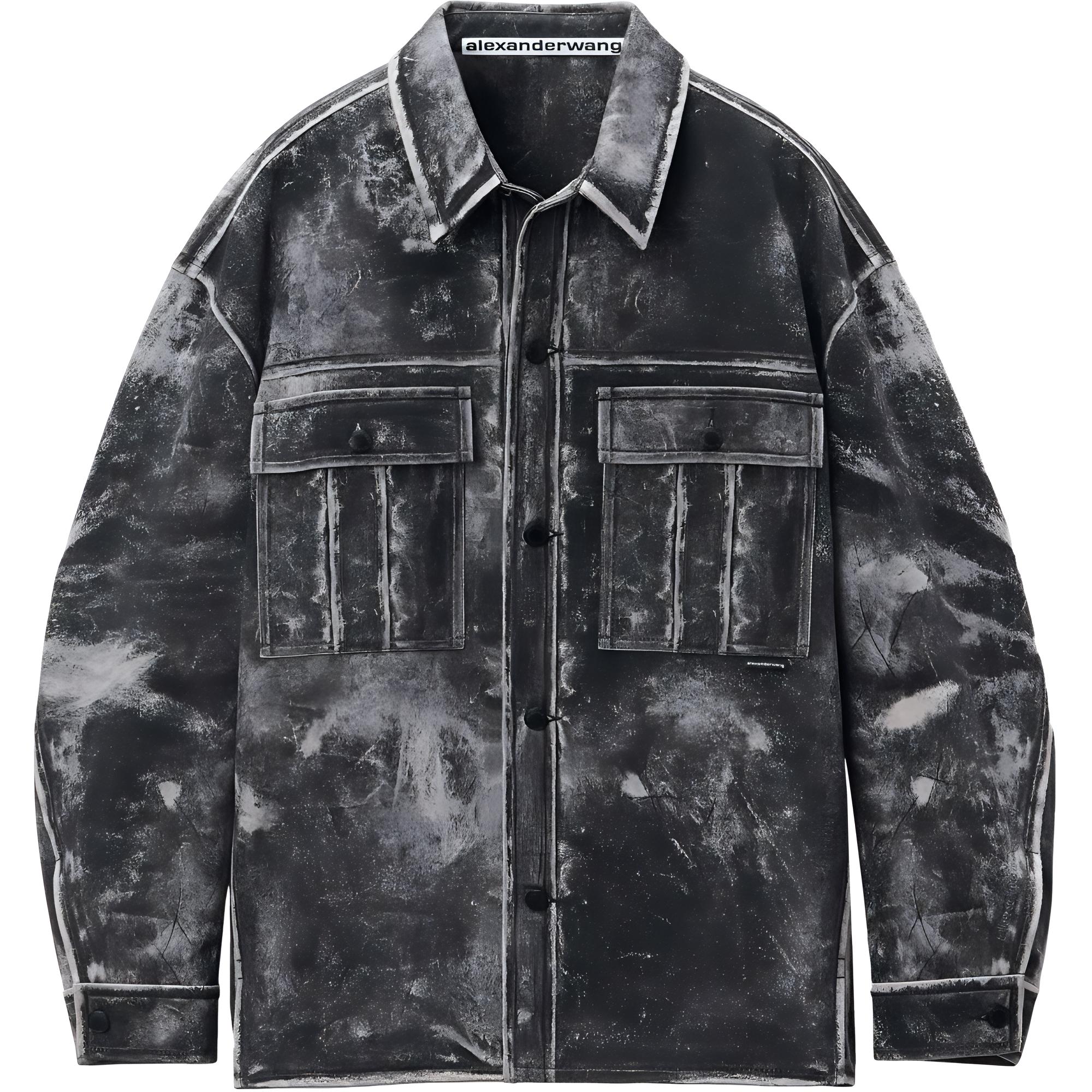 Alexander Wang SS24  Black Single-Breasted Relaxed Illusion Print Leather Jacket 6WC3241050019B