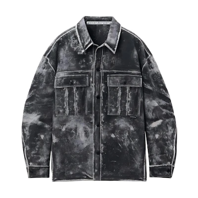 Alexander Wang SS24 Black Single-Breasted Relaxed Illusion Print Leather Jacket 6WC3241050019B