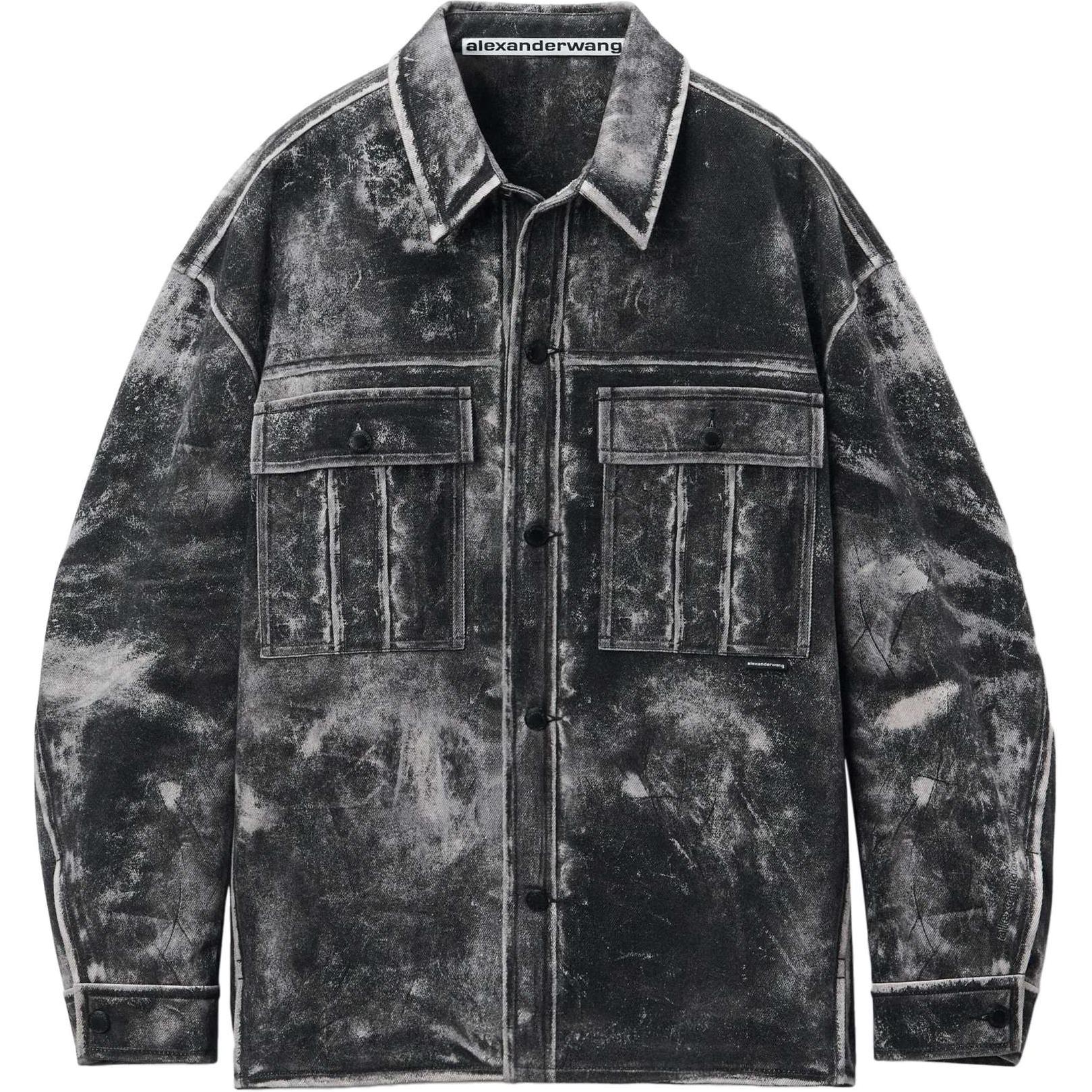 Order Alexander Wang SS24  Black Single-Breasted Relaxed Illusion Print Leather Jacket 6WC3241050019B