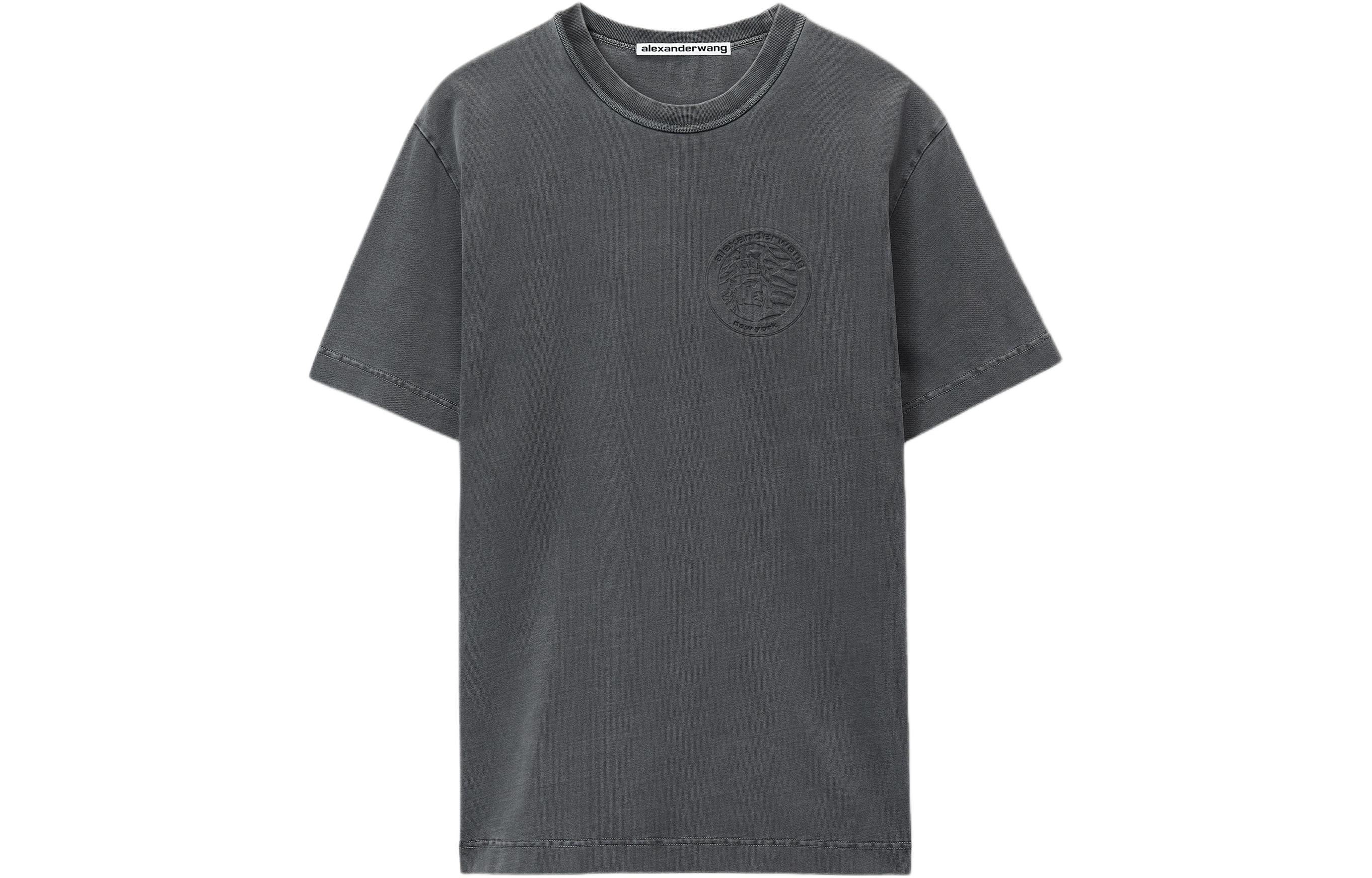 Alexander Wang SS24 Embossed Crewneck Oversized T-Shirt Unisex Washed Black. UCC1241670-011