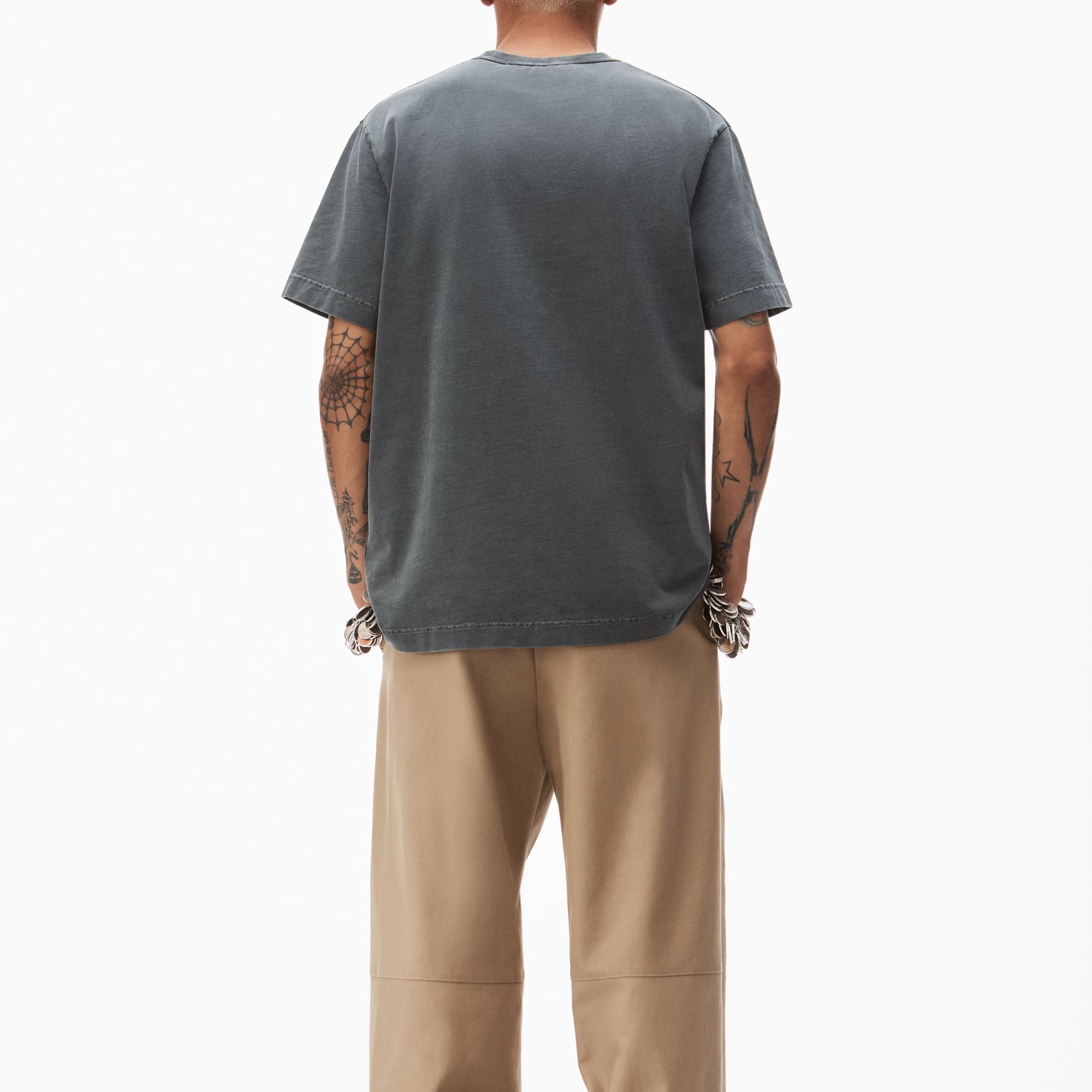 Shop Alexander Wang SS24 Embossed Crewneck Oversized T-Shirt Unisex Washed Black. UCC1241670-011