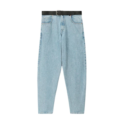 Alexander Wang SS24 Leather Belt Washed Loose Jeans Men’s Light Blue 6WC1244029-453