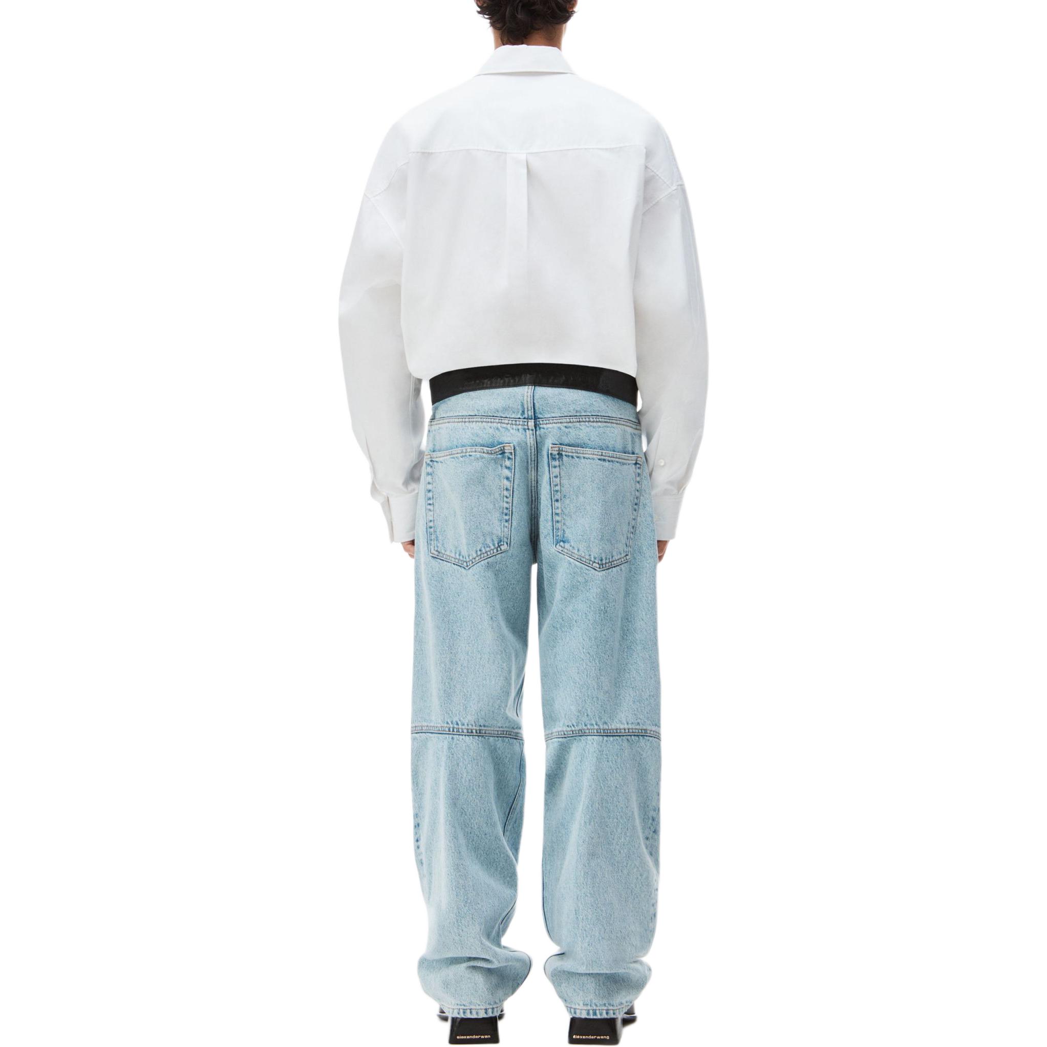 Shop Alexander Wang SS24 Leather Belt Washed Loose Jeans Men’s Light Blue 6WC1244029-453