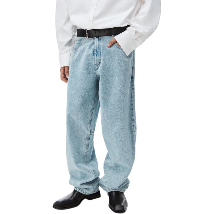 Purchase Alexander Wang SS24 Leather Belt Washed Loose Jeans Men’s Light Blue 6WC1244029-453