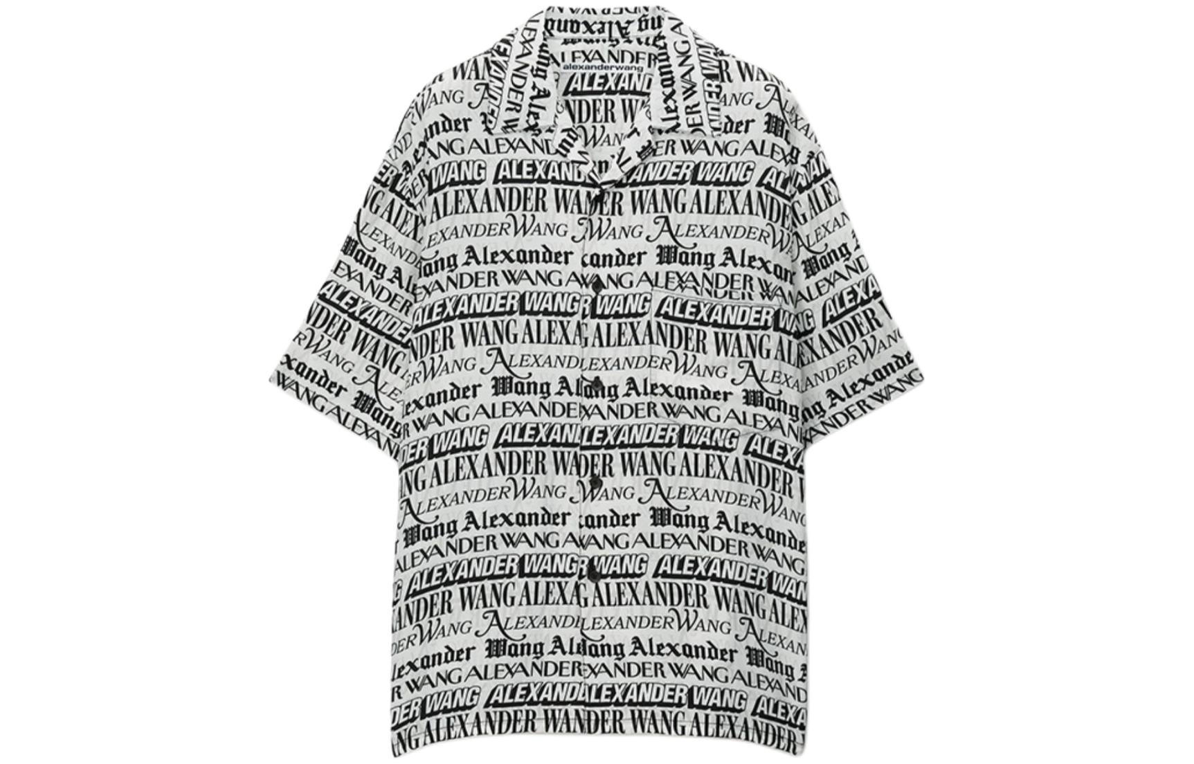 Alexander Wang SS24 Logo Print Short Sleeve Button-Up Shirt Unisex White/Black UWC2241695-971