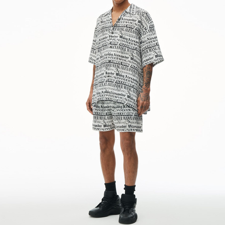 Lookbook 亞歷山大王SS24男女同款白/黑短袖印花襯衫 UWC2241695-971