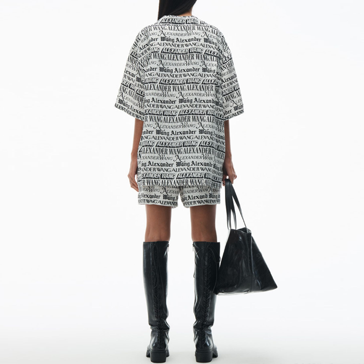 Shop 亞歷山大王SS24男女同款白/黑短袖印花襯衫 UWC2241695-971