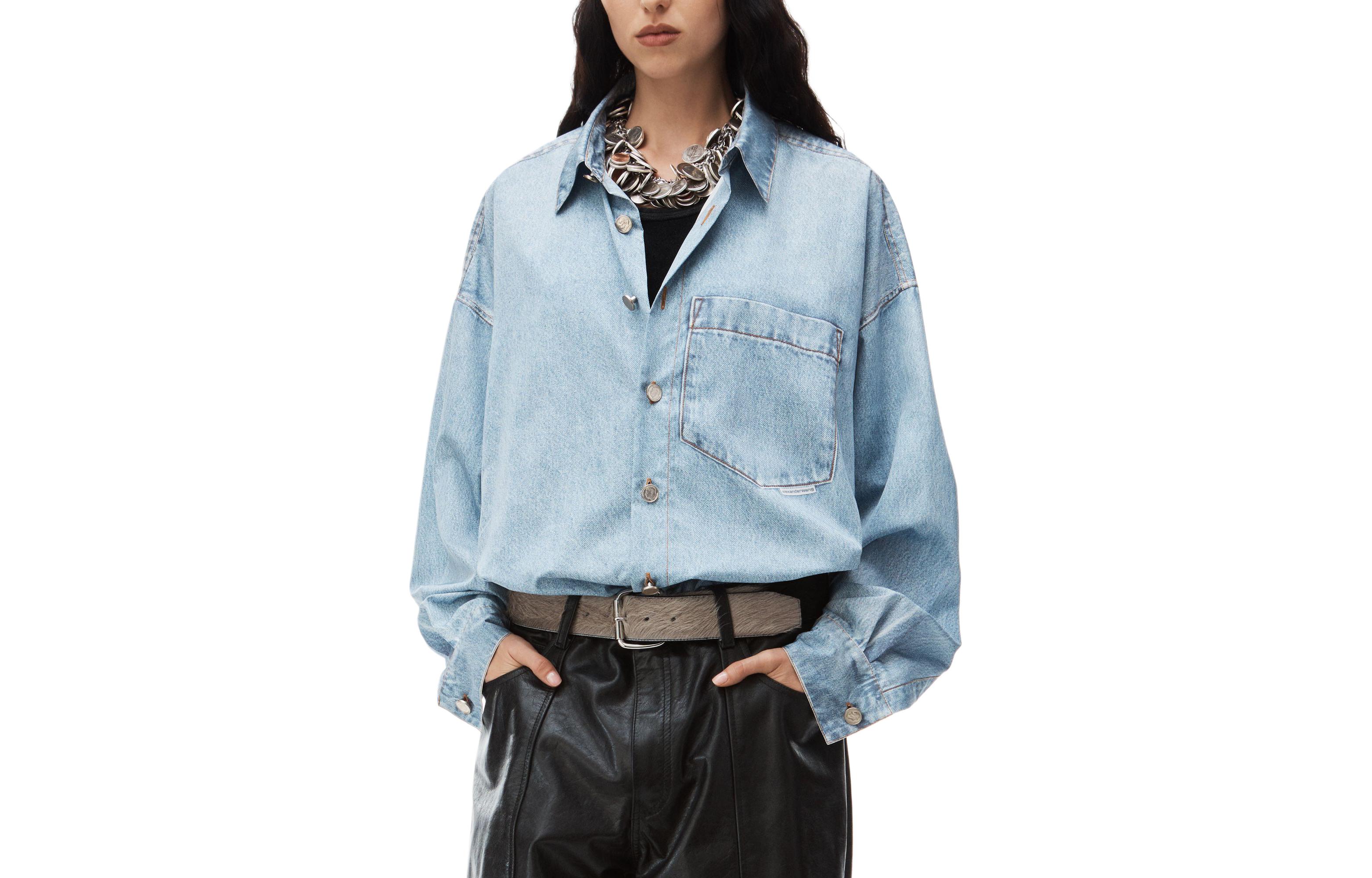 Alexander Wang SS24 Oversized Denim Button-Up Shirt Unisex Blue UWC12416754-87A