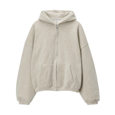 Alexander Wang SS24 Oversized Flocked Terry Zip Hoodie Men’s Storm Grey. 6CC1241038-028