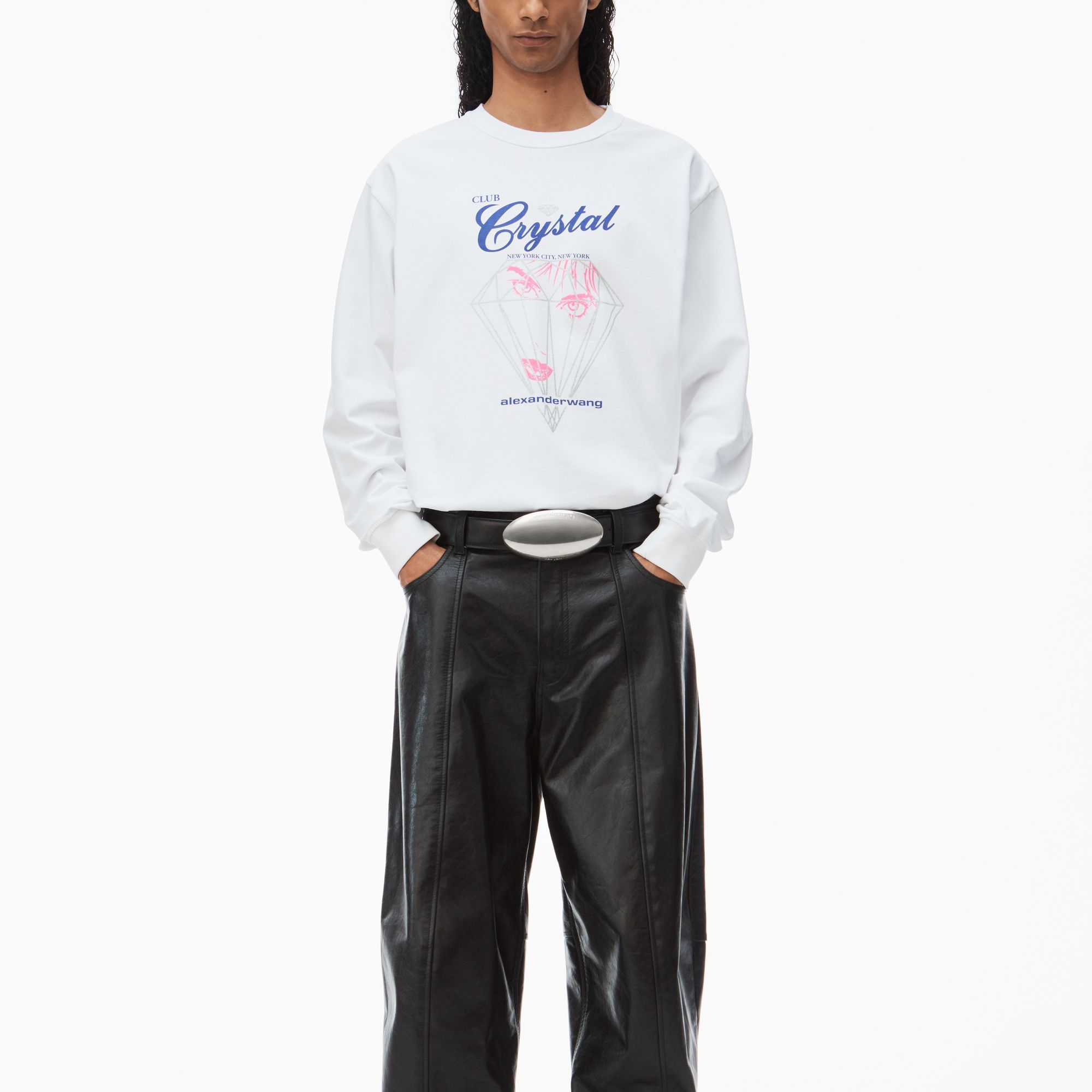 Lookbook Alexander Wang SS24 Oversized Letter Crewneck Long Sleeve T-Shirt Bright White Unisex UCC1241692-111
