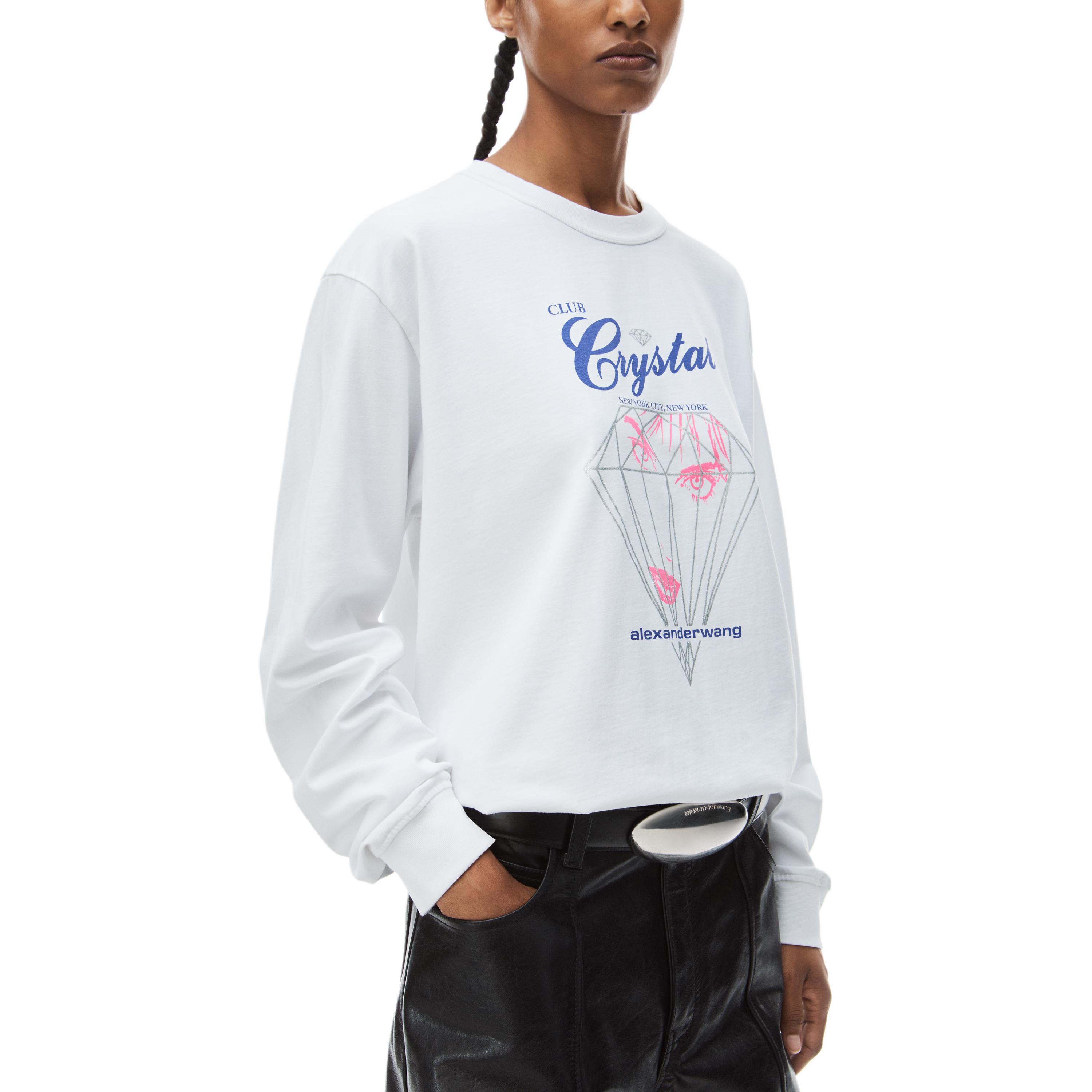 Details for Alexander Wang SS24 Oversized Letter Crewneck Long Sleeve T-Shirt Bright White Unisex UCC1241692-111