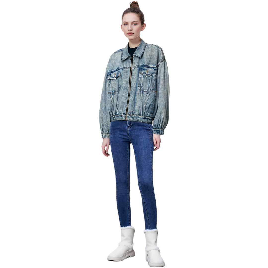 Sizing Alexander Wang SS24 Jaket Denim Zip-Up Oversized Biru Uniseks UWC12420274-87A