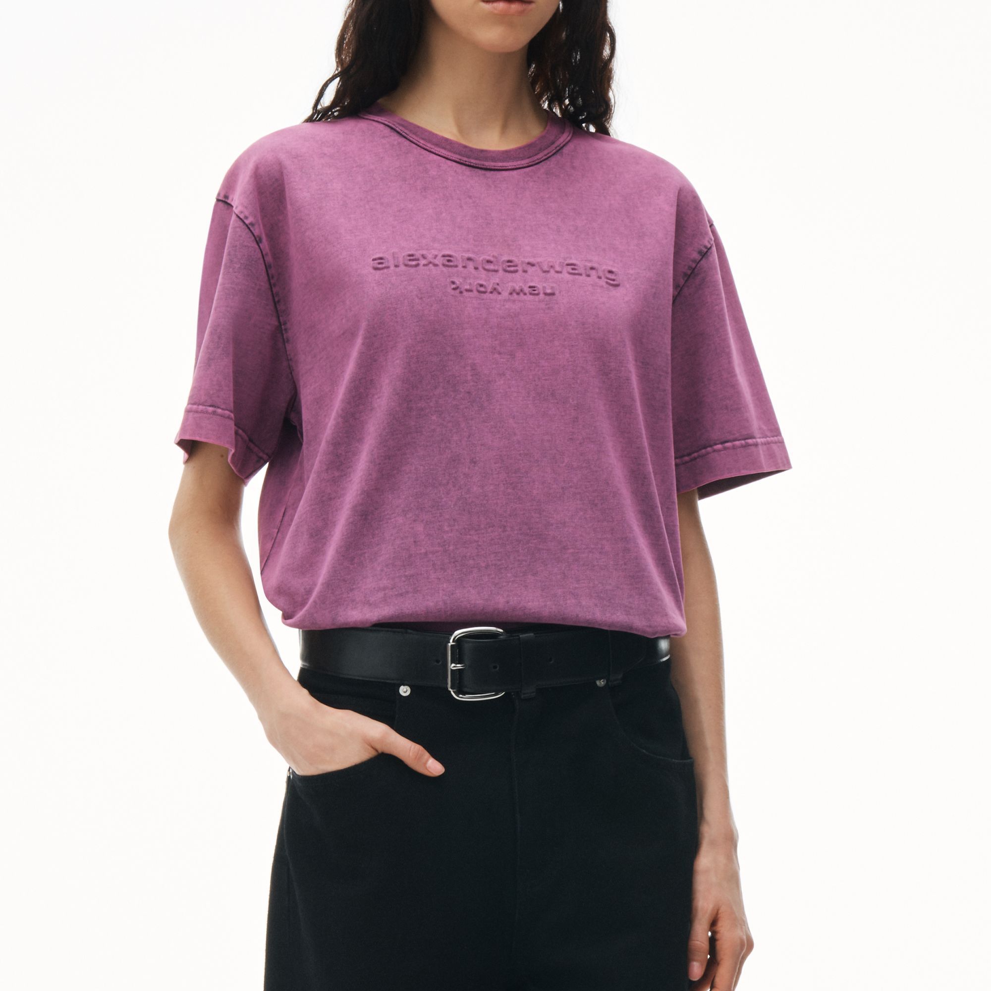 Alexander Wang SS24 Pink Logo Ribbed Knit Crewneck Oversized Unisex T-Shirt. UCC12416979-52A 圖 4
