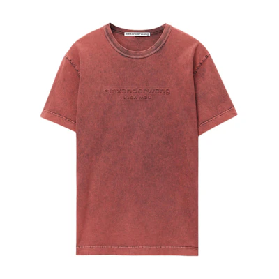 Alexander Wang SS24 Red Logo Ribbed Knit Crewneck Oversized T-Shirt Unisex. UCC12416976-44A