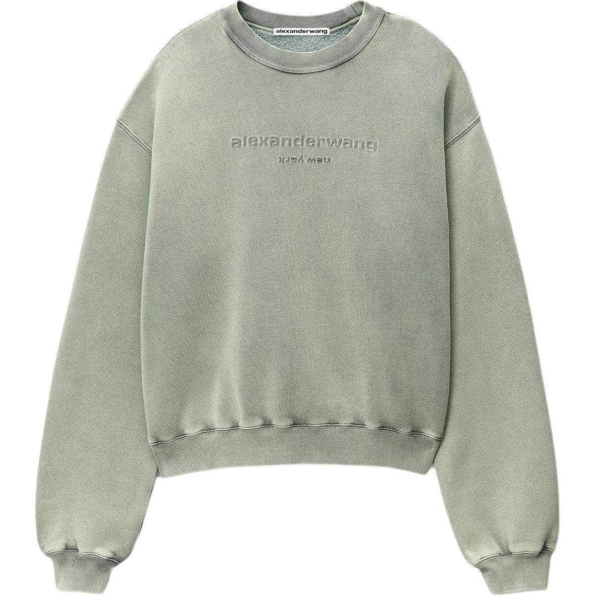 Alexander Wang SS24 Unisex Acid Wash Green Letter Print Oversized Sweatshirt UCC2241696-Green