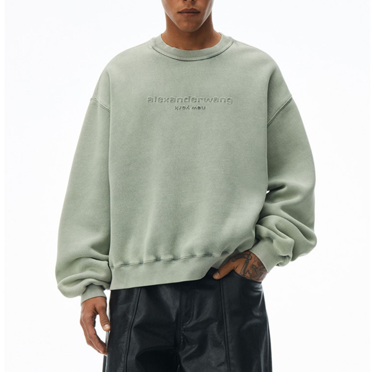 Lookbook Alexander Wang SS24 Unisex Baju Sejuk Hijau Cetakan Huruf Oversized Acid Wash UCC2241696-Green