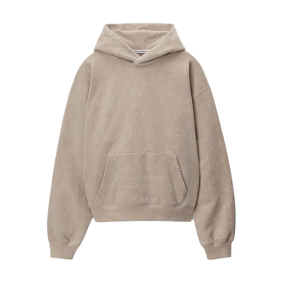 Alexander Wang SS24 Unisex Grey Flocked Hoodie with Kangaroo Pocket. UCC12416712-69A