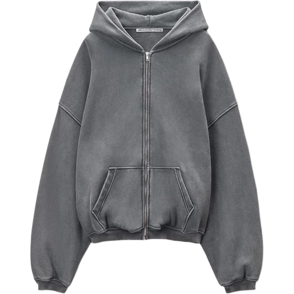 Alexander Wang SS25 Relaxed Fit Logo Zip-Up Hoodie in Black 6CC2242051032B