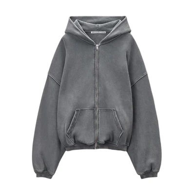 Alexander Wang SS25 Relaxed Fit Logo Zip-Up Hoodie in Black 6CC2242051032B