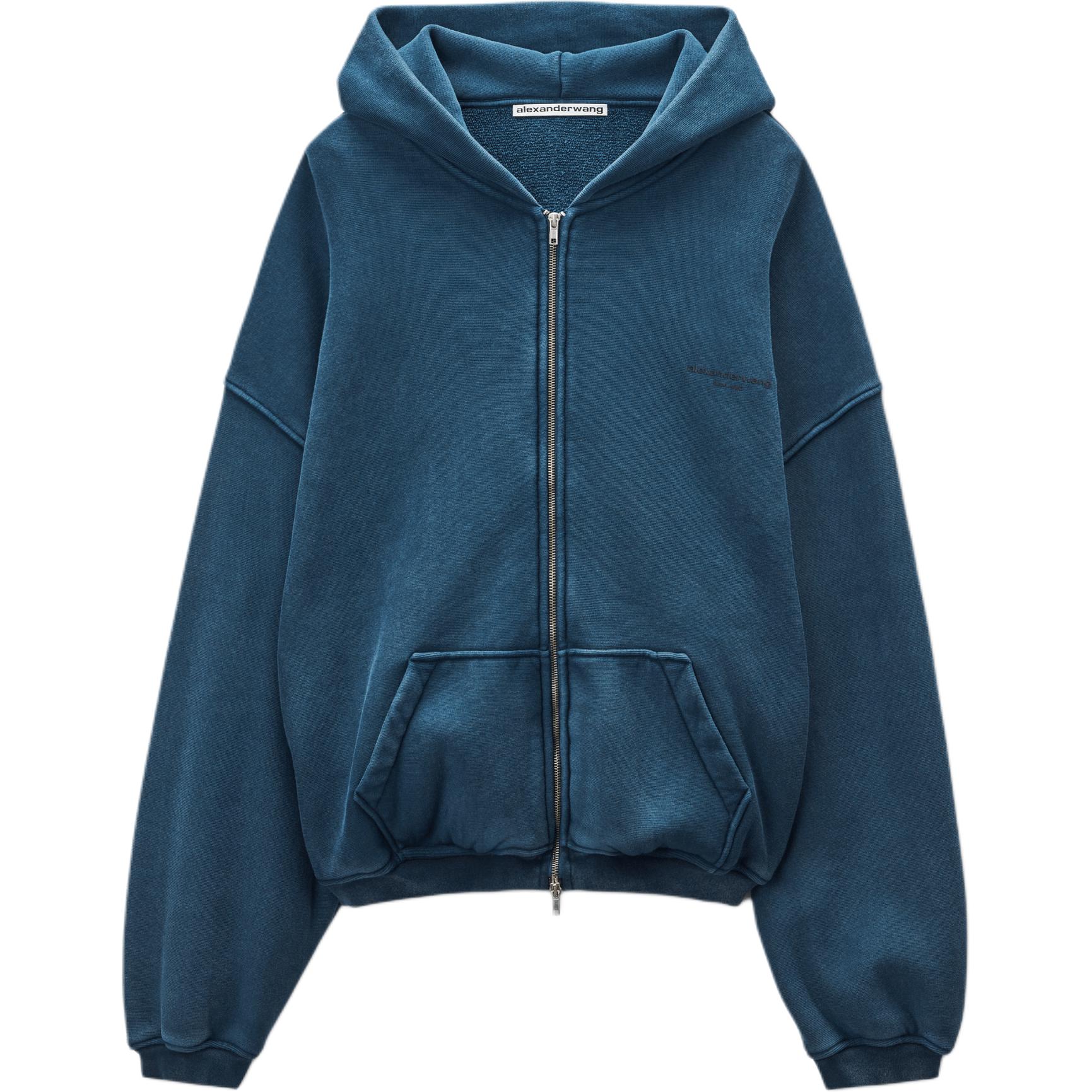 Order Alexander Wang SS25 Zip Logo Embroidered Hoodie with Ribbed Hem Unisex Style. UCC3252065421B