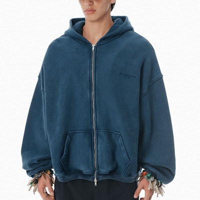 Alexander Wang SS25 Zip Logo Embroidered Hoodie with Ribbed Hem Unisex Style. UCC3252065421B Lookbook Alexander Wang SS25 Zip Logo Embroidered Hoodie with Ribbed Hem Unisex Style. UCC3252065421B