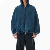 Shop Alexander Wang SS25 拉鍊Logo刺繡連帽上衣 男女款 羅紋下擺設計 UCC3252065421B