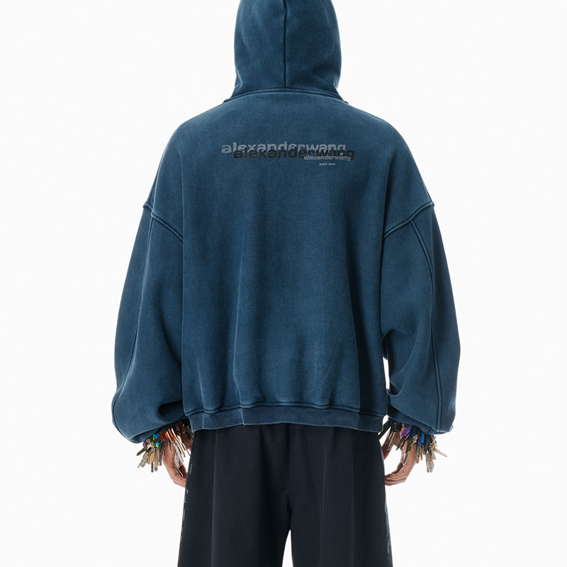 Purchase Alexander Wang SS25 Zip Logo Embroidered Hoodie with Ribbed Hem Unisex Style. UCC3252065421B