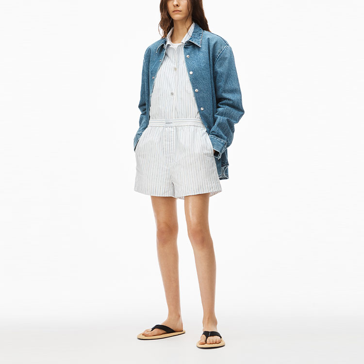 Shop Alexander Wang Seluar Pendek Berjalur Uniseks Putih. UWC2224038-100