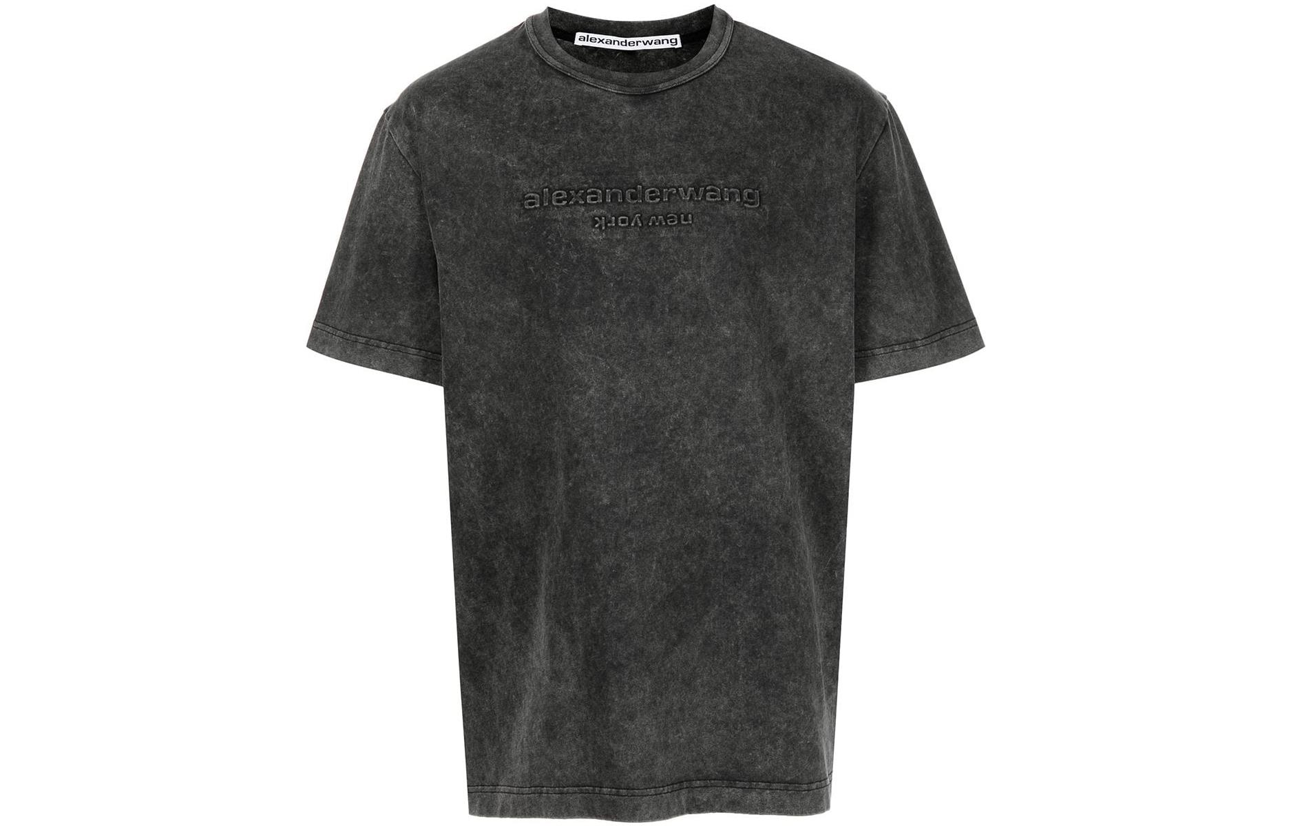 Alexander Wang Unisex Acid Wash Ribbed Cotton Black T-Shirt UCC1231602-007