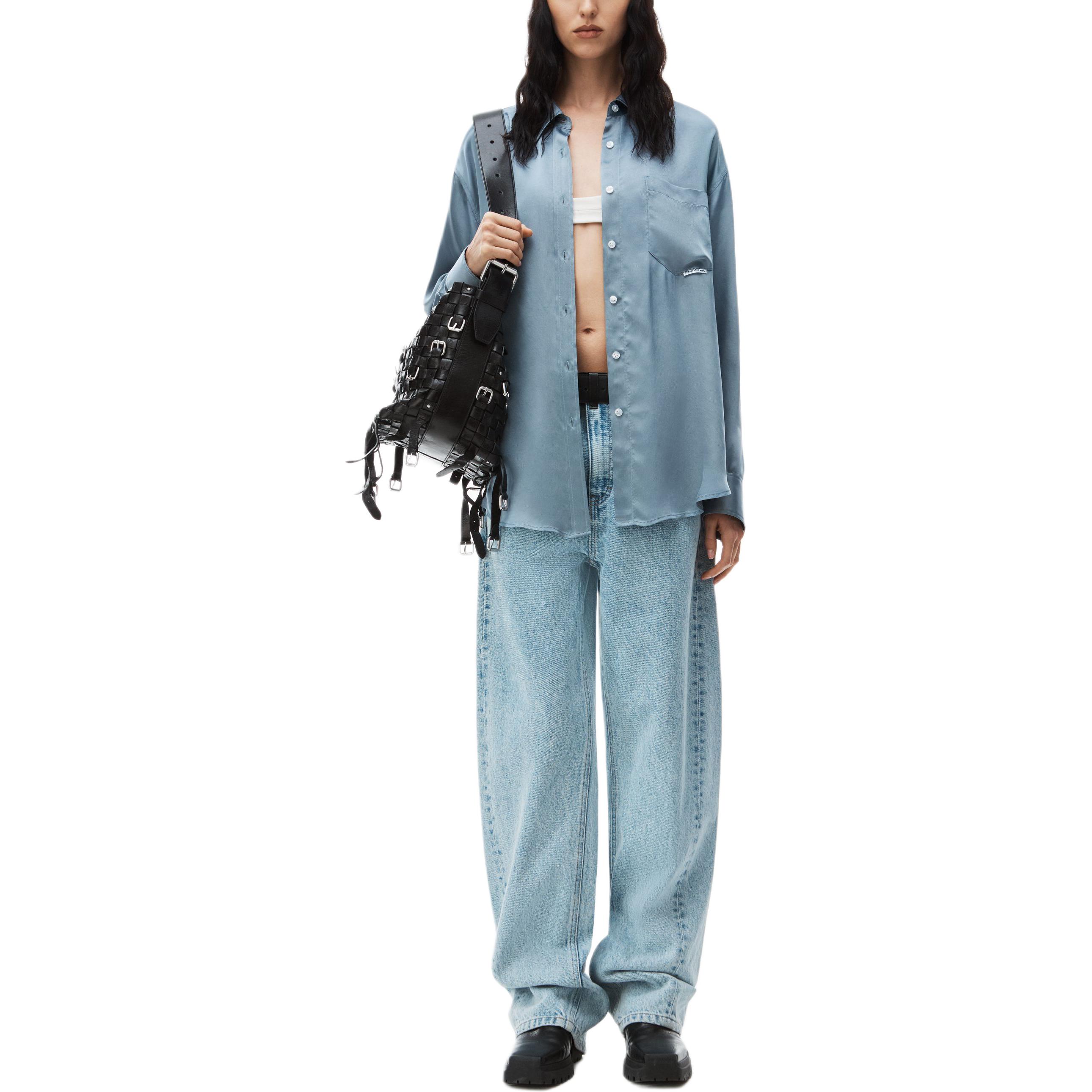 Lookbook Alexander Wang Unisex Fitted Long Sleeve Shirt Blue 4WC12414564-60A