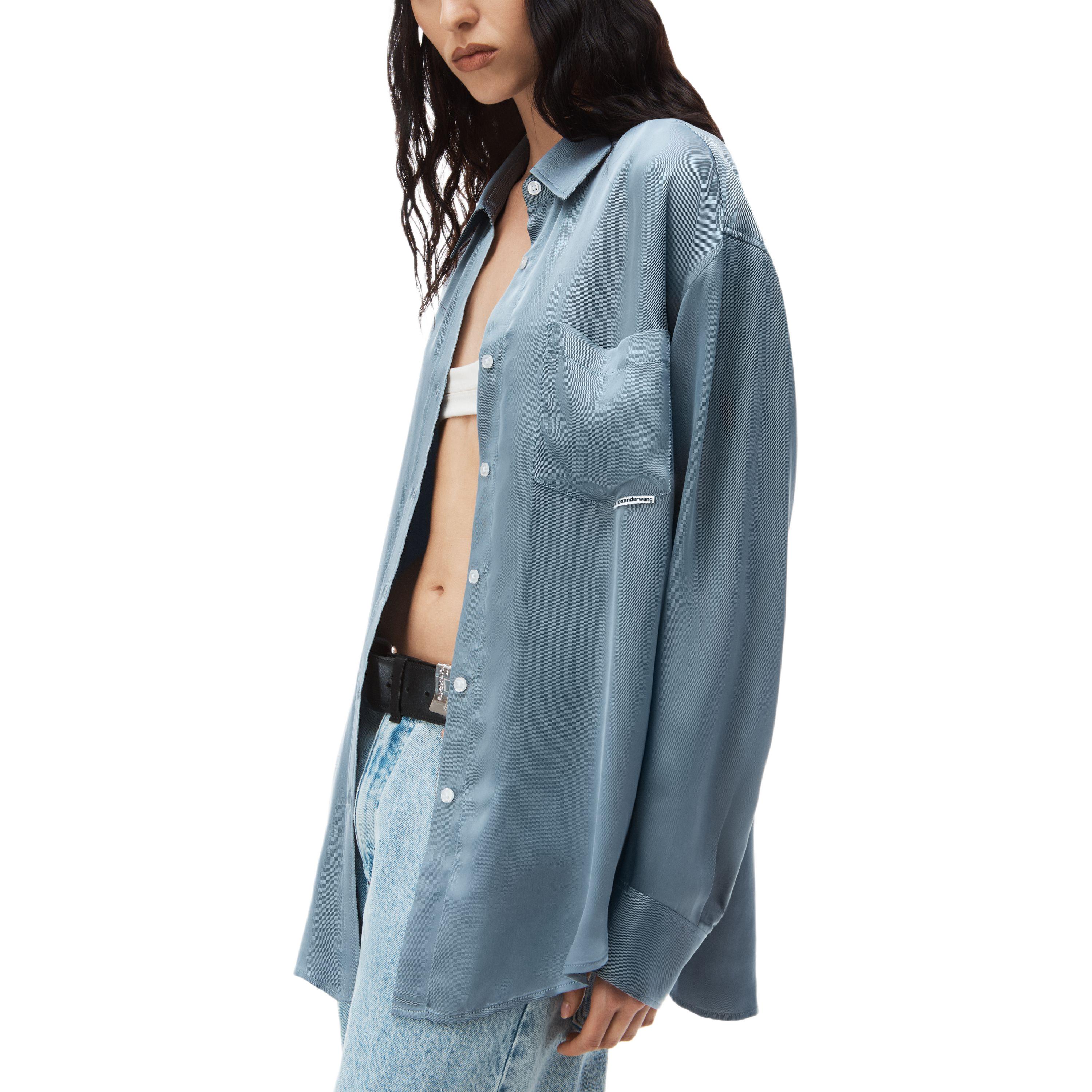 Details for Alexander Wang Unisex Fitted Long Sleeve Shirt Blue 4WC12414564-60A