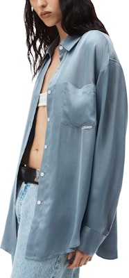 Alexander Wang Unisex Fitted Long Sleeve Shirt Blue 4WC12414564-60A Details for Alexander Wang Unisex Fitted Long Sleeve Shirt Blue 4WC12414564-60A