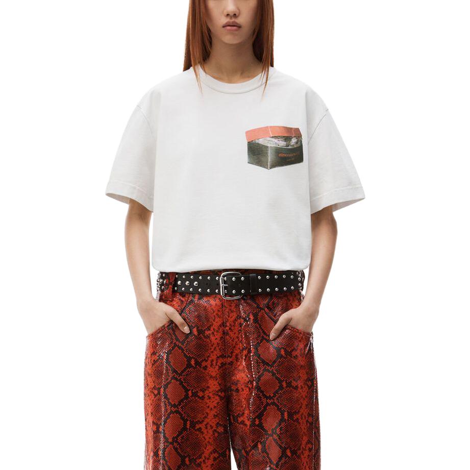 Lookbook 亞歷山大王中性寬鬆圖案印花白色圓領T恤 UCC4231673-083