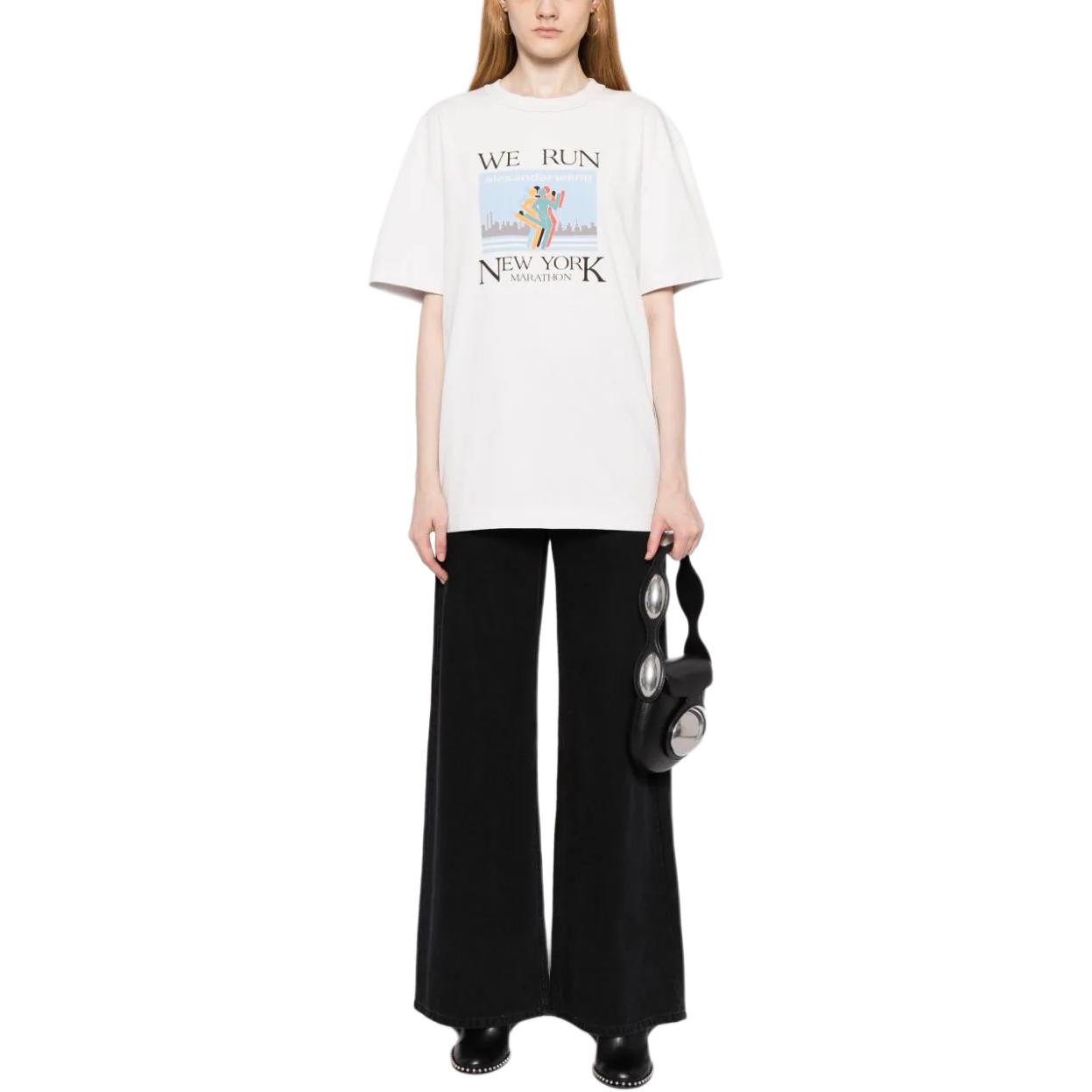 Shop Alexander Wang Kaos Unisex Putih Crewneck dengan Cetak Huruf Grafis. UCC1241691-083