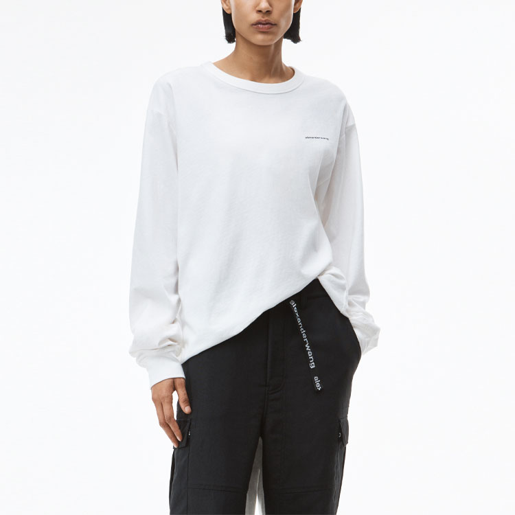 Lookbook Alexander Wang Unisex Putih Kaos Lengan Panjang Katun High-Twist. UCC3211013-100