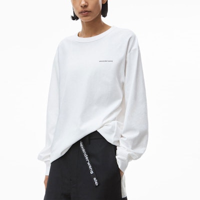 Alexander Wang Unisex Putih Kaos Lengan Panjang Katun High-Twist. UCC3211013-100 Shop Alexander Wang Unisex Putih Kaos Lengan Panjang Katun High-Twist. UCC3211013-100
