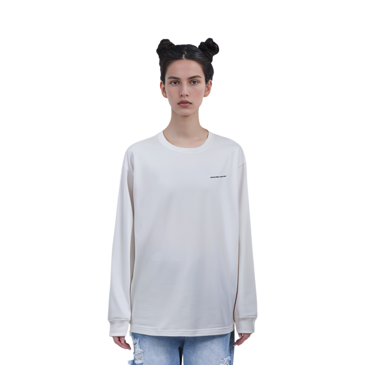 Sizing Alexander Wang Unisex Putih Kaos Lengan Panjang Katun High-Twist. UCC3211013-100