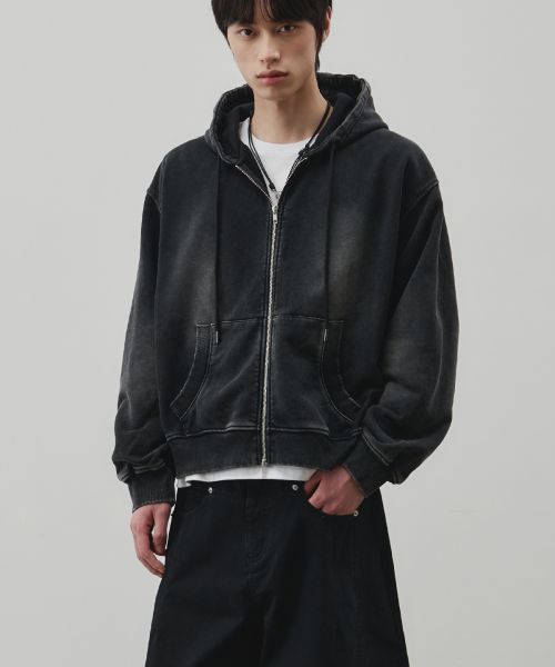 Order ALICE [Renewal] Plain Pigment Crop Hoodie Zip-Up [Washed Black] ALSTS6169WB