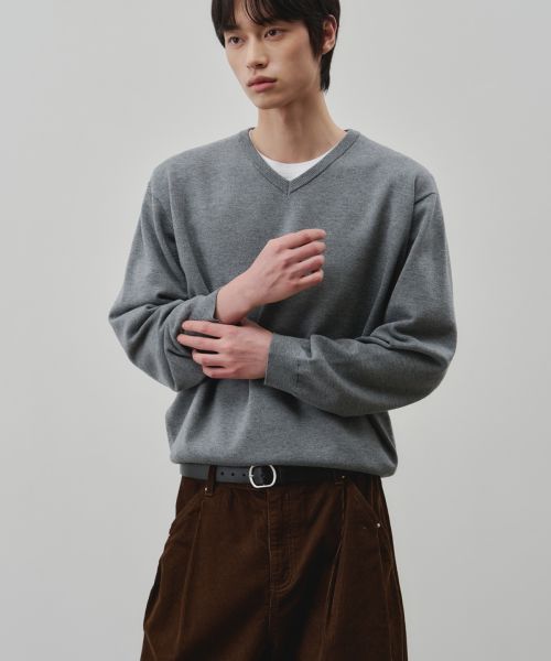 Alice Cloud Touch V-Neck Cropped Knit [Melange Gray] ALSKN6183MG