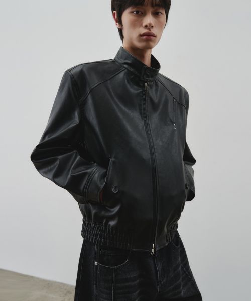 ALICE Defined Leather Harrington Jacket [Black] ALSJK6103BK
