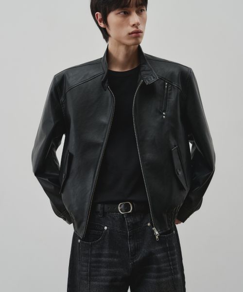 Order ALICE Defined Leather Harrington Jacket [Black] ALSJK6103BK