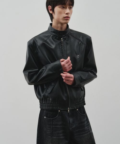 Shop ALICE Defined Leather Harrington Jacket [Black] ALSJK6103BK