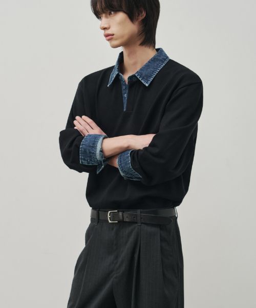 ALICE Denim Layered Crop Knit Pullover [Mid Blue] ALSKN6380MB